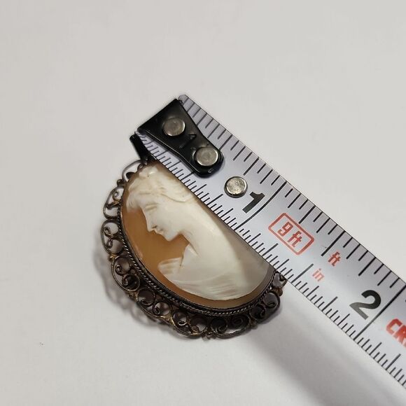 Left Facing RARE Carved Shell Cameo Brooch - Picture 8 of 8